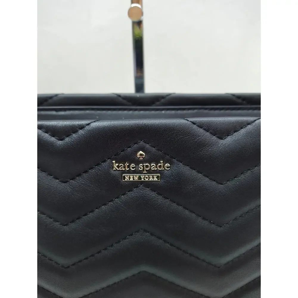 Kate Spade New York Black Leather Quilted Chain Strap Zipper Shoulder Bag